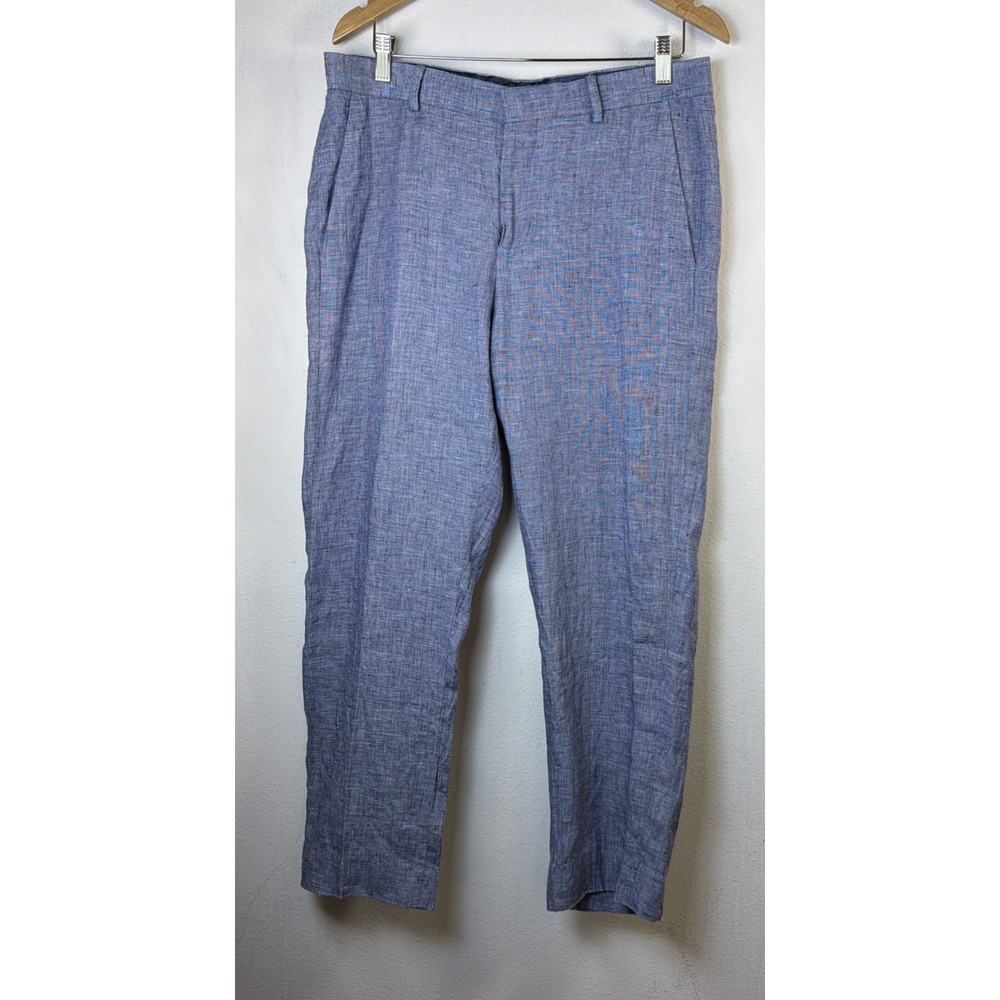 Murano Baird McNutt Linen Slim Fit Flat Front Dress Pants Mens 34" x 32" blue